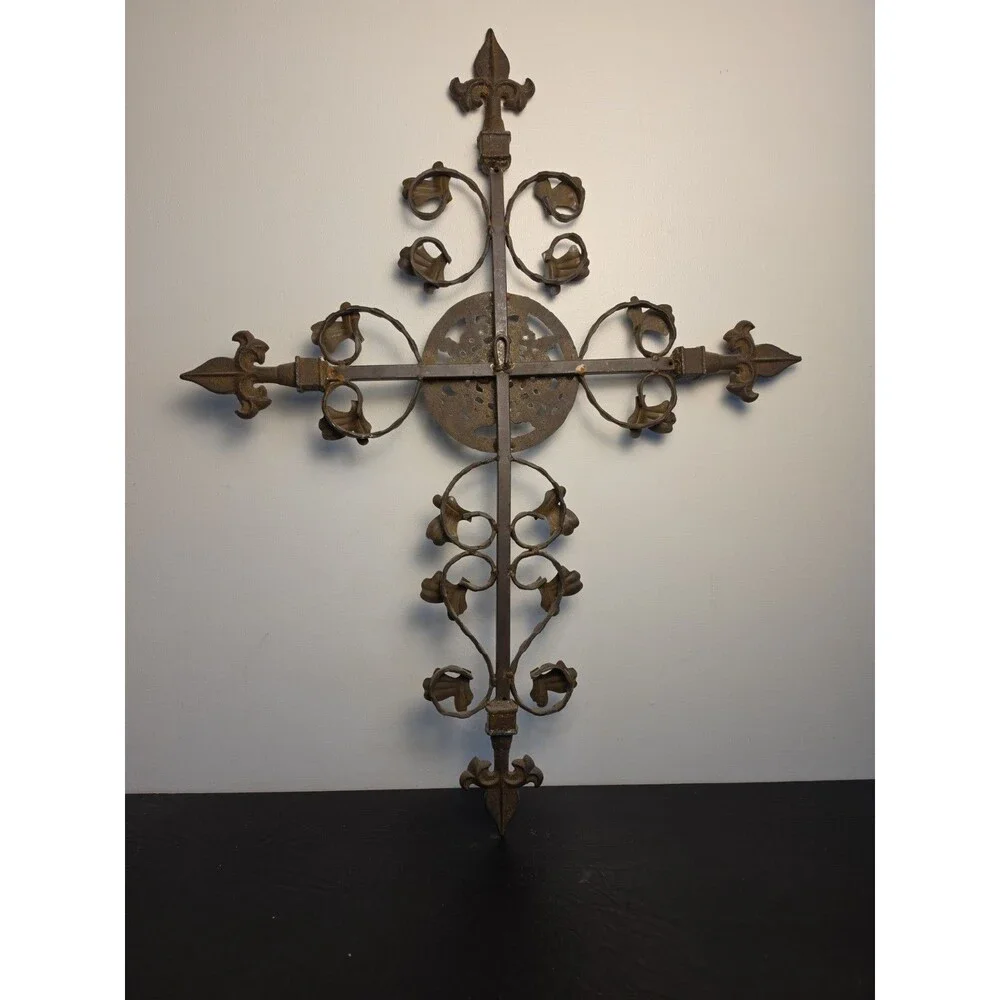 Vintage Heavy Cast Iron Cross Ornate Large 29.5